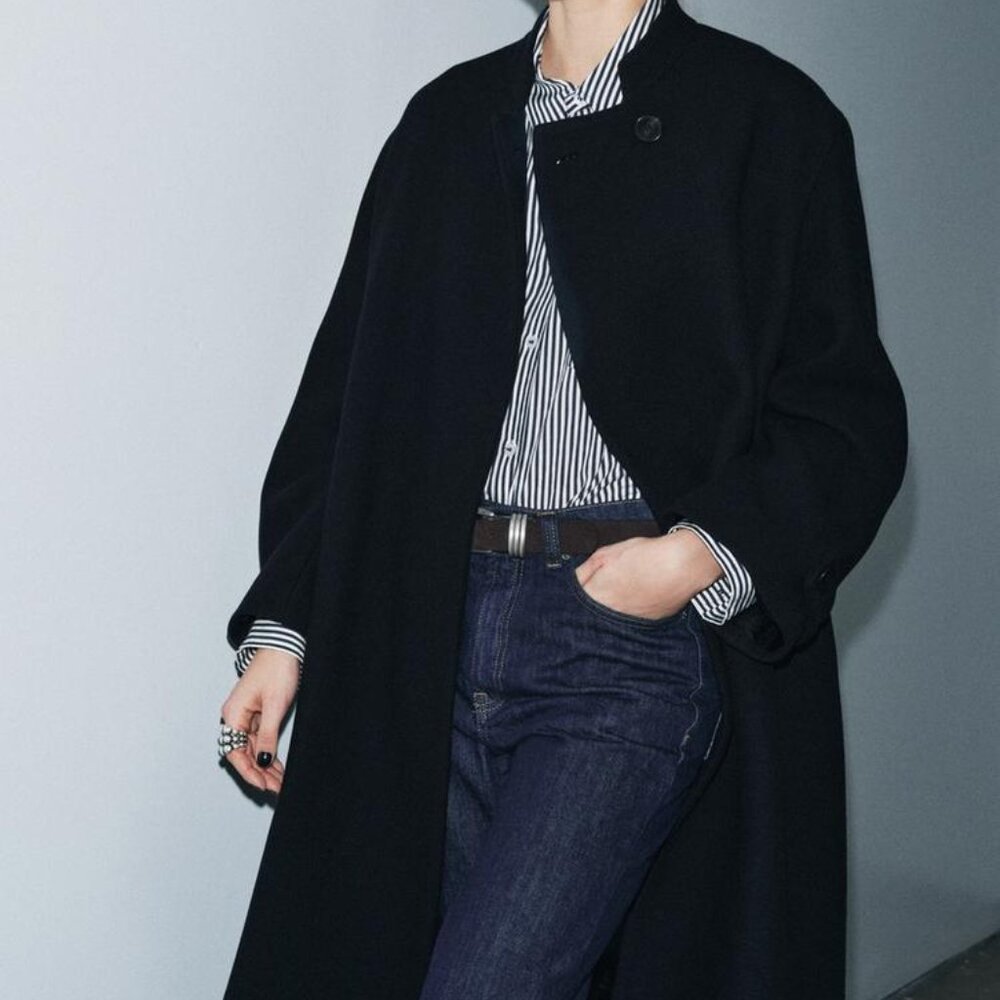 ZARA ZW Collection Wool Blend Coat – Dark Navy | Size M | Tailored Quiet Luxury - Picture 2 of 14